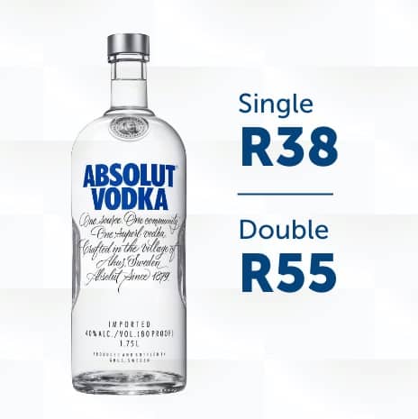 Absolut Vodka bottle with single and double prices square image
